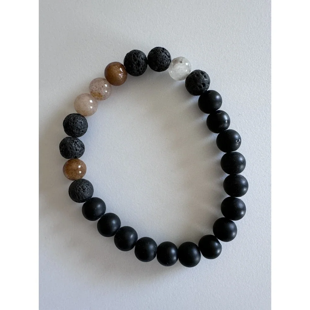 Natural Mixed Moonstone Gemstone Crystal Stretch Bracelet With Beads